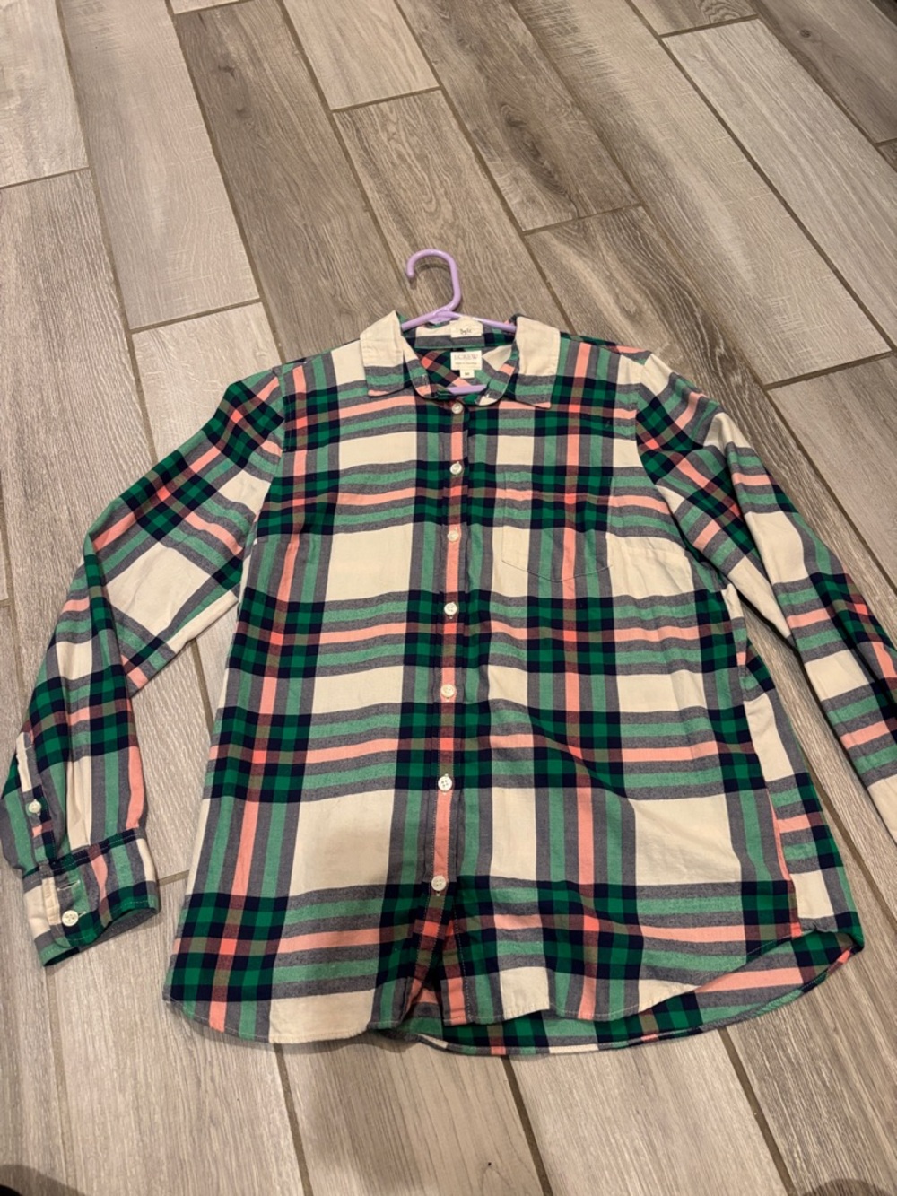J. Crew Girls Plaid Button-Down Shirt in Green & Pink